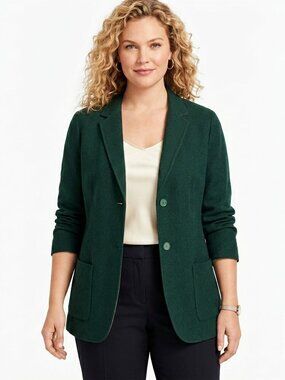 Talbots Woman Plus Size Wool Blazer Jacket Forest Hunter Green Lightweight 16WP